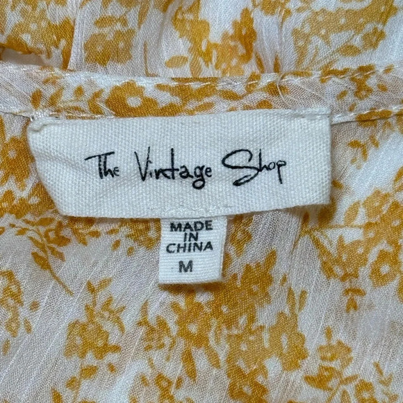 🌻 The Vintage Shop Yellow Tiered Ruffle Chiffon Floral Long Sleeve Mini size M - Picture 7 of 10